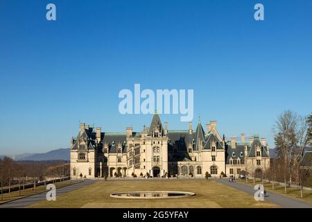 Una vista sulla Biltmore House in inverno. Foto Stock