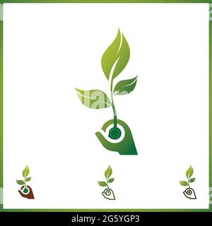 Icona Care of Plant Line (cura della linea dell'impianto) Mano, tenuta, segatura, foglia. Concetto di giardinaggio. L'illustrazione vettoriale può essere utilizzata per argomenti come la crescita, la piantagione, l'ecologia Illustrazione Vettoriale