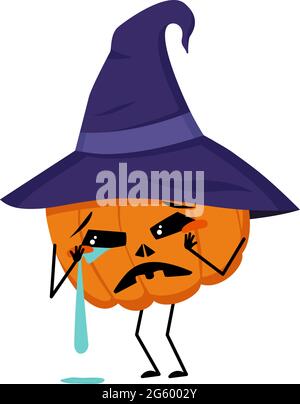 Carino personaggio zucca con piangere e lacrime emozioni, viso, braccia e gambe Illustrazione Vettoriale