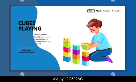 Cubi giocando Boy Builder in Kindergarten Vector Illustrazione Vettoriale