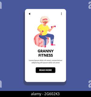 Esercizio di Granny Fitness facendo su Fit Ball Vector Illustrazione Vettoriale