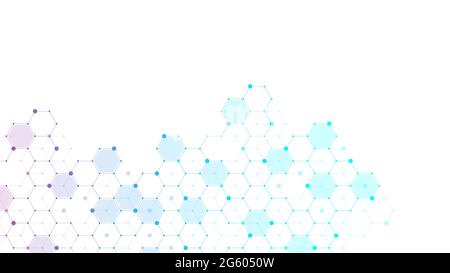 Abstract medico di fondo della ricerca sul DNA, molecola, genetica, genoma, la catena di DNA. Analisi genetica concetto di arte con esagoni, linee, punti Foto Stock