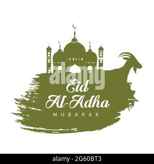 illustrazione vettoriale. Festa musulmana Eid al-Adha. Moschea e pecore silhouette. Decorazione grafica kurban bayrami. Mese agnello e una lampada.Transla Illustrazione Vettoriale