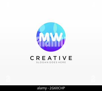 Logo iniziale MW con modello cerchio colorato Illustrazione Vettoriale