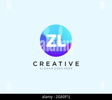 Logo iniziale ZL con modello cerchio colorato Illustrazione Vettoriale