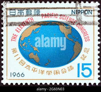 GIAPPONE - CIRCA 1966: Un francobollo stampato in Giappone rilasciato per l'11 ° Congresso della Scienza del Pacifico, Tokyo mostra Oceano Pacifico, circa 1966. Foto Stock