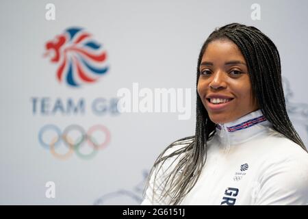 Abigail Irozuru durante la sessione di kitting out per le Olimpiadi di Tokyo 2020 al NEC di Birmingham, Regno Unito. Data immagine: Lunedì 28 giugno 2021. Foto Stock