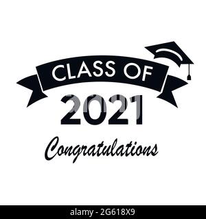 Classe di 2021 con tappo graduato. Design semplice e piatto su bianco Illustrazione Vettoriale