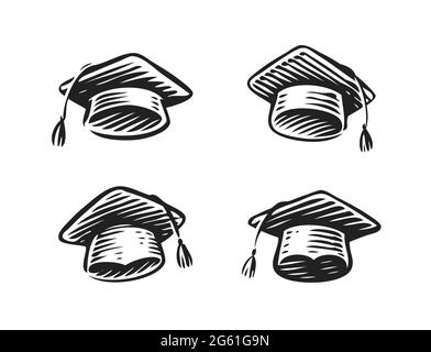 Cappello di graduazione, simbolo del tappo. Icona formazione, scuola o università Illustrazione Vettoriale