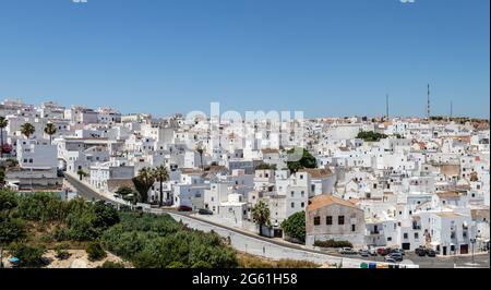 Vista panoramica di Vejer de la Frontera a Cádiz, Andalusia, Spagna Foto Stock