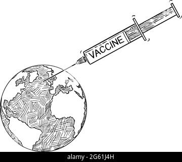 Vaccino pianeta Terra con siringa, Vector Cartoon Illustration Illustrazione Vettoriale