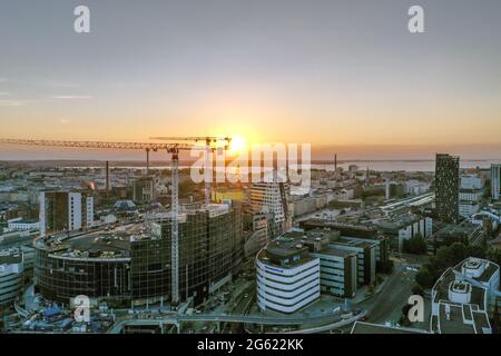 Costruzione Nokia arena sotto il tramonto Foto Stock