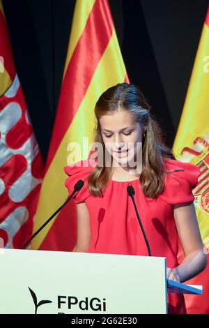 Barcellona, Spagna. 01 luglio 2021. **NESSUNA SPAGNA** Re Felipe VI di Spagna, Regina Letizia di Spagna, Principessa ereditaria Leonor, Principessa Sofia partecipa alla cerimonia di premiazione dei '2021 e 2020 Premi della Fondazione Principessa di Girona' a Caixaforum il 1 luglio 2021 a Barcellona, Spagna Credit: Jimmy Olsen/Media Punch/Alamy Live News Foto Stock