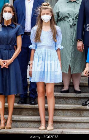 Barcellona, Spagna. 01 luglio 2021. **NESSUNA SPAGNA** Re Felipe VI di Spagna, Regina Letizia di Spagna, Principessa ereditaria Leonor, Principessa Sofia partecipa alla cerimonia di premiazione dei '2021 e 2020 Premi della Fondazione Principessa di Girona' a Caixaforum il 1 luglio 2021 a Barcellona, Spagna Credit: Jimmy Olsen/Media Punch/Alamy Live News Foto Stock