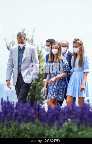 Barcellona, Spagna. 01 luglio 2021. **NESSUNA SPAGNA** Re Felipe VI di Spagna, Regina Letizia di Spagna, Principessa ereditaria Leonor, Principessa Sofia partecipa alla cerimonia di premiazione dei '2021 e 2020 Premi della Fondazione Principessa di Girona' a Caixaforum il 1 luglio 2021 a Barcellona, Spagna Credit: Jimmy Olsen/Media Punch/Alamy Live News Foto Stock