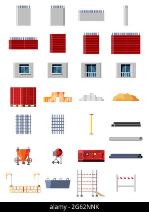 Set di materiali e attrezzature da costruzione. Illustrazione Vettoriale