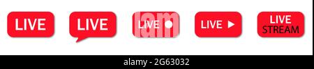 Icone di streaming live. Canale online, icone di eventi live su sfondo bianco isolato Illustrazione Vettoriale