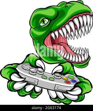 Dinosauro Gamer Video Gioco mascotte del Controller Illustrazione Vettoriale