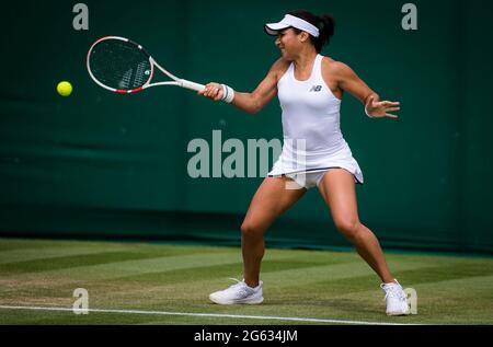 Londra, Regno Unito. 01 luglio 2021. Heather Watson of Great Britain gioca in doppio con Harriet Dart al Championships Wimbledon 2021, torneo di tennis Grand Slam il 1 luglio 2021 presso tutto l'Inghilterra Lawn Tennis and Croquet Club a Londra, Inghilterra - Photo Rob Prange/Spain DPPI/DPPI Credit: Independent Photo Agency/Alamy Live News Foto Stock