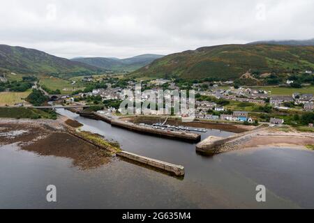 Veduta aerea del villaggio di Helmsdale, Sutherland, Scozia. Foto Stock