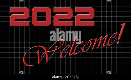 2022 caratteri DI BENVENUTO con carbonio in rosso su sfondo raster scuro - Illustrazione 3D Foto Stock