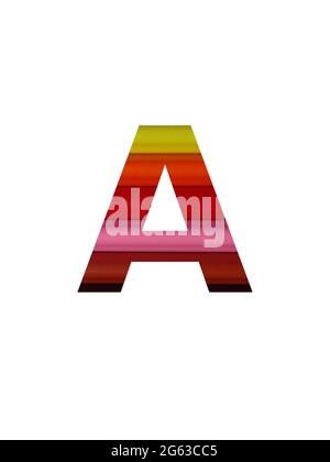 Lettera A dell'alfabeto a matita colorata, in giallo, arancione, rosso, rosa, marrone Foto Stock