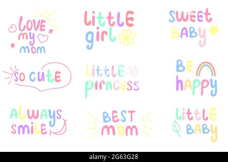 Set di cute baby lettering, illustrazione vettoriale. Illustrazione Vettoriale