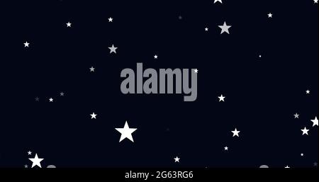 Immagine di stelle bianche che scintillano e cadono in movimento ipnotico su sfondo nero Foto Stock