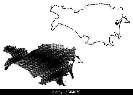 Provincia di Ferrara (Italia, Repubblica Italiana, Regione Emilia-Romagna) mappa illustrazione vettoriale, schizzo della mappa della provincia di Ferrara Illustrazione Vettoriale