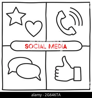 Icone dei social media Doodle Illustrazione Vettoriale