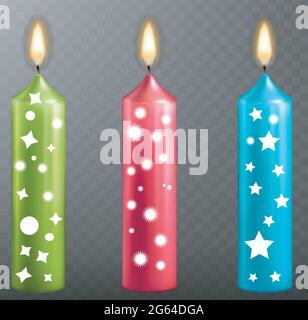 Insieme vettoriale di candele realistiche su sfondo trasparente. Illustrazione Vettoriale