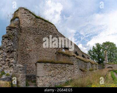 Alvastra, Svezia - 20 giugno 2021: Vista delle rovine dell'abbazia di Alvastra nella Svezia meridionale Foto Stock