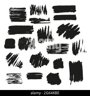 Set di tratti di pennello vettoriale nero su sfondo bianco. Macchie di vernice Illustrazione Vettoriale