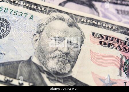 Macro View of Ulysses S Grant su legge degli Stati Uniti cinquanta dollari. Foto Stock