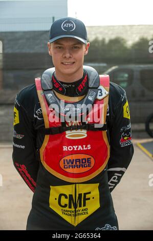 MANCHESTER, REGNO UNITO. 2 LUGLIO Daniel Gilkes - Kent Iwade Garage Royals durante la partita della National Development League tra Belle Vue Colts e Kent Royals al National Speedway Stadium di Manchester venerdì 2 luglio 2021. (Credit: Ian Charles | MI News) Credit: MI News & Sport /Alamy Live News Foto Stock