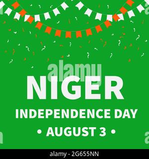 Scritta Niger Independence Day. Festa nazionale festeggia il 3 agosto. Modello vettoriale facile da modificare per poster tipografico, biglietto di auguri, banner, f Illustrazione Vettoriale