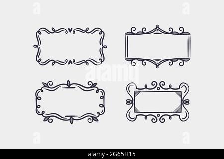 Incisione Collezione di cornici di doodle disegnate a mano Vector. Illustrazione Vettoriale