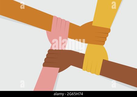 Mani multirazziali che si tengono l'una con l'altra Illustrazione Vettoriale