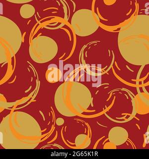 Pattern vettoriale senza cuciture con texture di colore su sfondo rosso. Semplice disegno astratto della carta da parati. Cerchio artistico moda tessile. Illustrazione Vettoriale