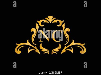 Alfabeto di lusso NC. Alfabeto floreale dorato . Le iniziali del monogramma perfettamente per gli inviti di nozze, il biglietto di auguri, il logo ed altro disegno. Illustrazione Vettoriale