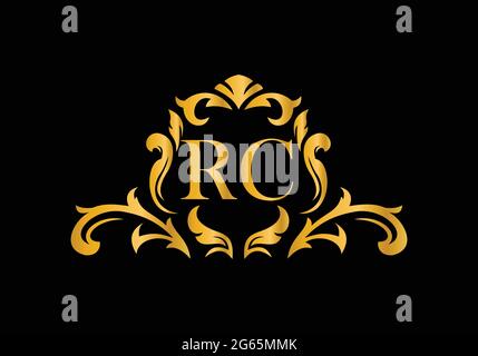 Lettere di Alfabeto di lusso RC. Alfabeto floreale dorato . Le iniziali del monogramma perfettamente per gli inviti di nozze, il biglietto di auguri, il logo ed altro disegno. Illustrazione Vettoriale