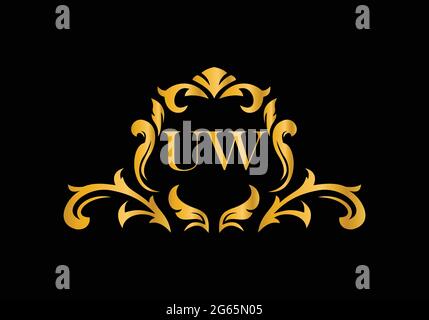 Alfabeto di lusso UW. Alfabeto floreale dorato . Le iniziali del monogramma perfettamente per gli inviti di nozze, il biglietto di auguri, il logo ed altro disegno. Illustrazione Vettoriale