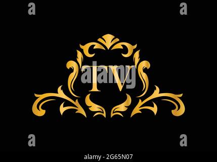 Televisione di lusso con lettere in alfabeto. Alfabeto floreale dorato . Le iniziali del monogramma perfettamente per gli inviti di nozze, il biglietto di auguri, il logo ed altro disegno. Illustrazione Vettoriale
