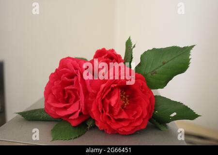 Un bouquet di fiori in vaso su un tavolo Foto Stock