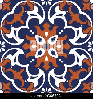 Modello Talavera. Azulejos portogallo. Ornamento turco. Mosaico di piastrelle marocchine. Porcellana spagnola. Stoviglie in ceramica, stampa folk. Ceramica spagnola. Background etnico. Carta da parati mediterranea senza cuciture. Illustrazione Vettoriale