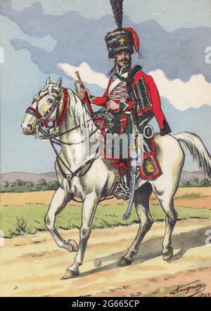 trompette de la compagnie d'élite du 8e régiment de hussars 1er Empire Foto Stock