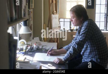 New York, USA, circa 1987. Ritratto del caricaturista rumeno Mihai Stanescu (1939-2018). Foto Stock