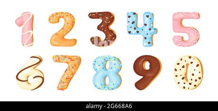 Numbers cartoon color set da prodotti dolci decorati illustrazione vettoriale Illustrazione Vettoriale