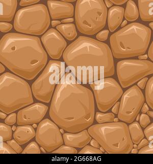 Parete con rocce o pietre texture disegno senza giunture cartoon vettore illustrazione sfondo Illustrazione Vettoriale