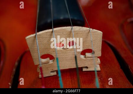 Immagine di violino con closeup e immagine dettagliata. Foto Stock